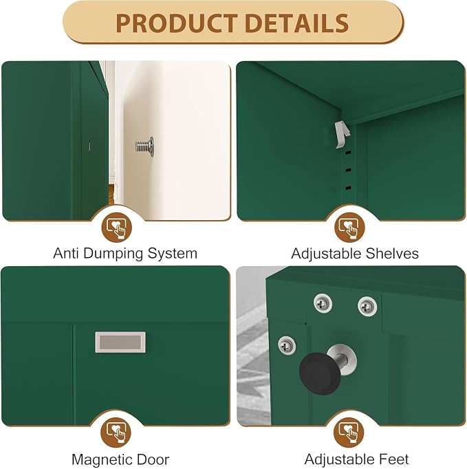 Tall Metal Narrow Bathroom Storage Cabinet 67" H, Tall Green Pantry Cabinets with 4 Adjustable Shelves and 2 Doors for Kitchen, Home Office, Living Room, Dining Room(20 inches Wide)