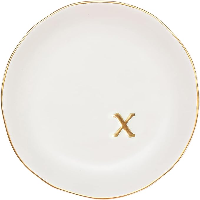COLLECTIVE HOME - Ceramic Jewelry Tray, Decorative Trinket Dish for Rings Earrings Necklaces Bracelet Watch Keys, Birthday Mother's Day Christmas Gift for Women, 4.75", White Surface (x)