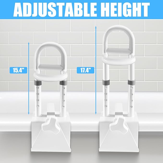 Adjustable Bathtub Safety Rail & Shower Grab Bar for Elderly – Heavy-Duty Support, Height/Width Flexible, Enhanced Bathroom Safety, Sturdy No-Drill Installation, Supports 330 lbs