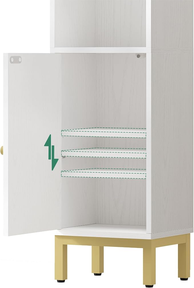 Hzuaneri Bathroom Storage Cabinet, Small Corner Floor Cabinet with Door and Shelves, Narrow Toilet Paper Holder, Bathroom Organizer with Adjustable Shelf, for Small Spaces, White BC38213G