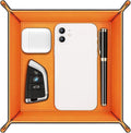 SITHON Valet Tray Desktop Storage Organizer – Premium PU Leather Catchall Bedside Vanity Tray Nightstand Caddy Holder for Remote Controller, Keys, Phone, Wallet, Coin, Jewelry (Orange)
