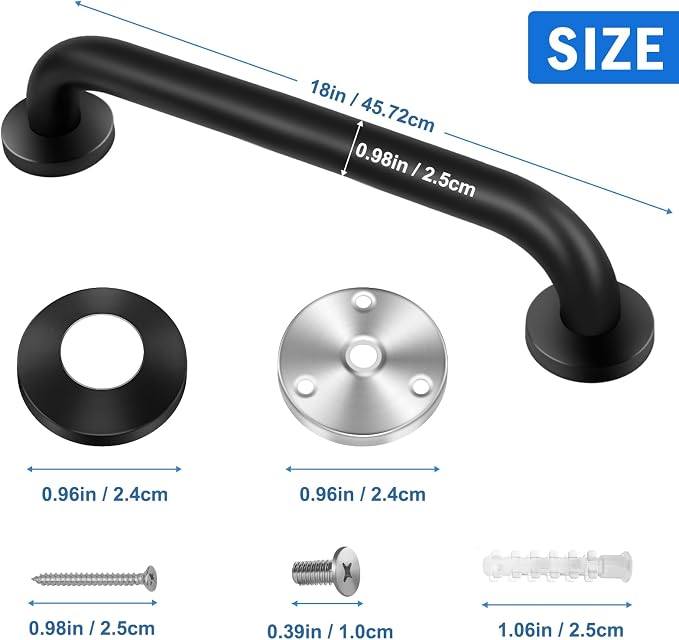 2 Pack Shower Grab Bar, Stainless Steel Bathroom Grab Bar, Shower Handle, Bath Handle, Grab Bars for Handicap Elderly Seniors Bathroom Safety Grab Bar (18 Inch，Black)
