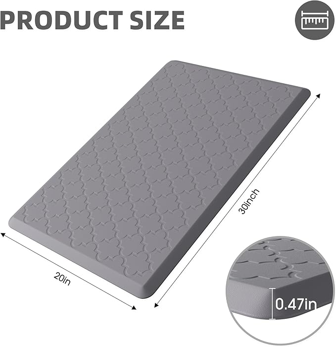 Kitchen Mats for Floor - Anti Fatigue Mats for Kitchen Floor - Non Slip Cushioned Rugs for Standing, Office, Sink, Laundry, Grey