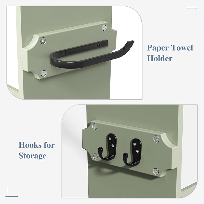 Gold Trim Over The Toilet Storage Cabinet, Double Doors Over Toilet Bathroom Organizer with Adjustable Shelves and Toilet Paper Holder, Modern Over Toilet Storage Cabinet for Bathroom (Green)