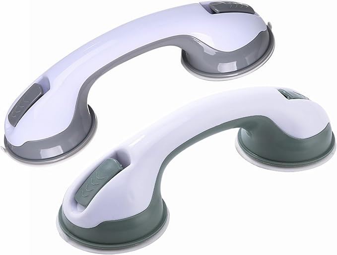 HONEYSEW 2 Pack Grab Bars for Bathtubs and Showers Suction Cup Grab Bar, Heavy Duty Shower Handle Removable Bath Handrails for Seniors and Elderly, Bathroom Safety Grip No Drilling Waterproof (Gray)