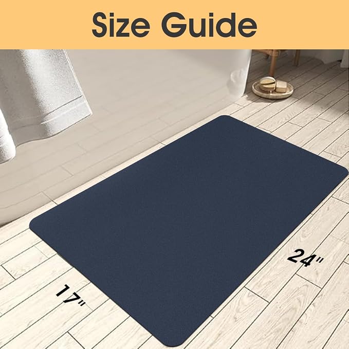 ACCUMTEK Non Slip Bath Mat, Thin Bathroom Rugs Fit Under Door, Quick Dry Bath Mats, Machine Washable Bath Rugs for Bathroom, Bathtub & Kitchen, Bathtub, Dark Blue/Solid/24 x17