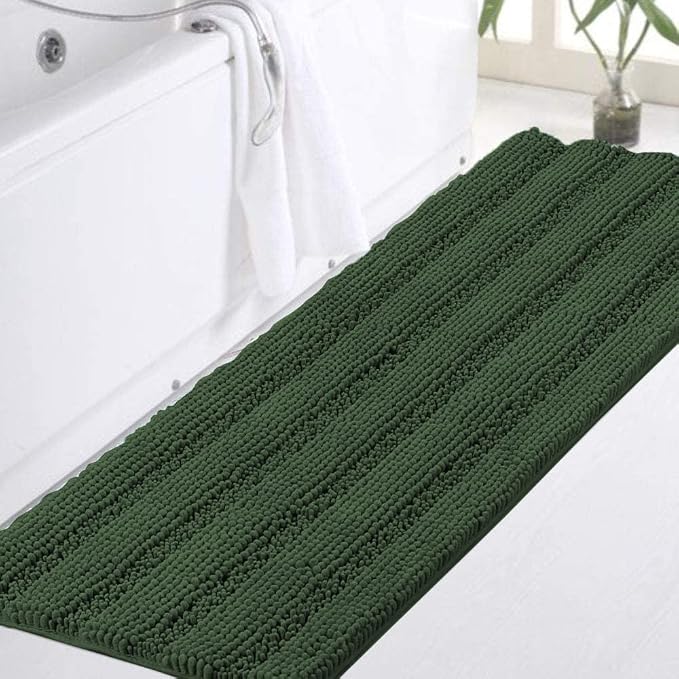 Turquoize Chenille Bath Rugs Shaggy Bathroom Rugs Non Slip Bath Rugs for Bathroom 47 x 17 Bronze Green Bath Rug Extra Soft and Absorbent Area Rug, 47"x 17", Bronze Green