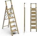 SOLADDER 6 Step Ladder, Folding Step Stool with Handgrip and Anti-Slip Wide Pedal, Portable Lightweight Aluminum Stepladder for Kitchen, Home, Library, Office (300 lbs Capacity) - Gold