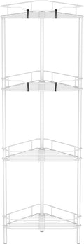 HuggieGems 4 Tier Floor Standing Corner Shower Caddy Organizer Shelf with Hooks, Bathroom Shelves Stand Rack, White