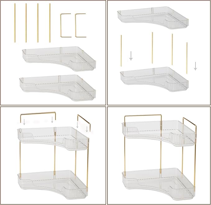 shuang qing 2-Tier Corner Bathroom Counter Organizer – Classic Storage Shelf for Makeup, Perfume & Toiletries, Space-Saving Countertop Tray Fits Bathroom, Dresser, Kitchen (Classic White)