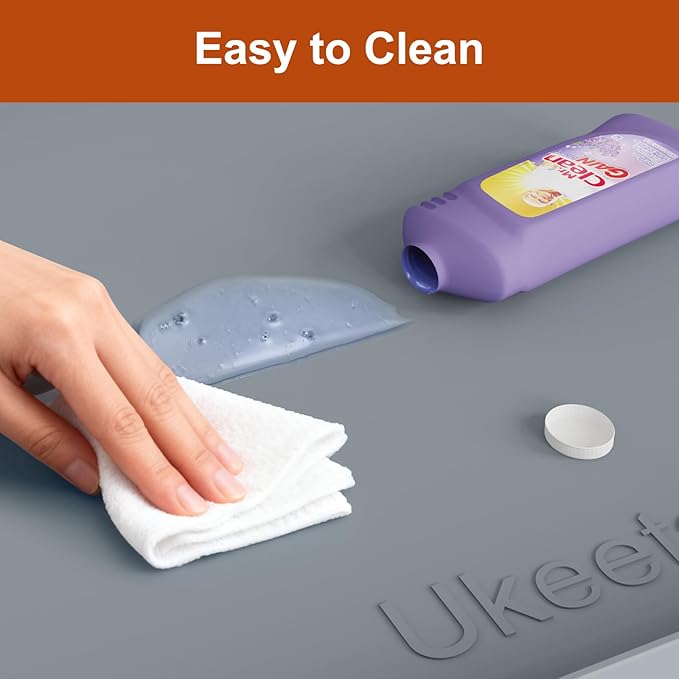 ukeetap Extra Thick Silicone Mat Waterproof with Raised Edge 22" x 19", Under Sink Mat for Kitchen & Bathroom, Kitchen Cabinet Liner, Multi-Purpose for Storage & Protection, Gray