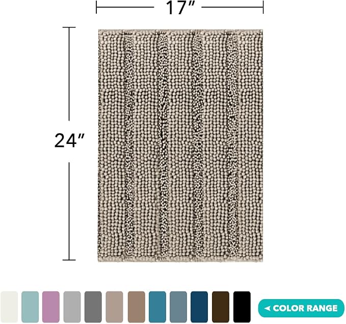 Turquoize Bathroom Rugs Shaggy Chenille Bath Rug Non Slip Thick Shaggy Bath Mats for Bathroom Chenille 1-Piece Bath Mat Set, Soft Super Absorbent Shower Rug Washable Mats, 17"x24", Taupe