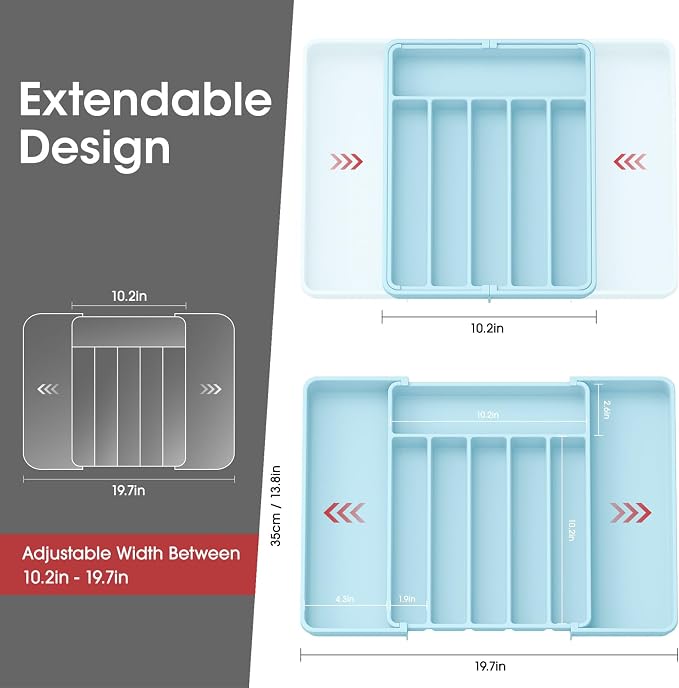 Aujen Silverware Organizer - Expandable Kitchen Drawer Organizer, Adjustable Utensil Organizer, Cutlery Tray for Forks, Knives, Multipurpose Kitchen Organizers and Storage Solution, Pink, Large