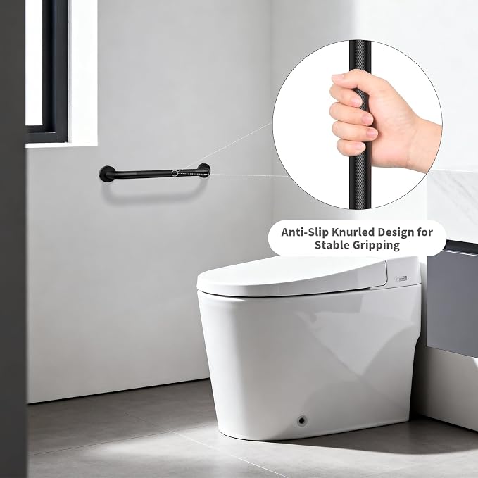 Shower Grab Bar 20 Inch, iHansee Matte Black Bathroom Grab Bar w/Anti-Slip Knurled Grip, Stainless Steel Bath Safety Bars Support Handrail for Senior Elderly, Toilet Bathtub Balance Handle for Wall