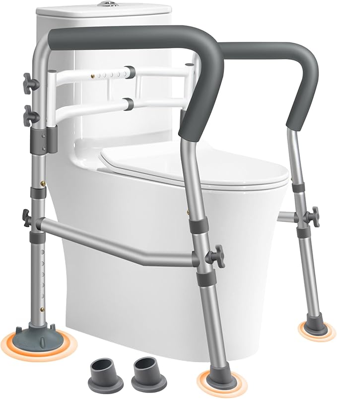 DePango Toilet Safety Rails for Elderly, Adjustable Handicap Toilet Seat with Handles, Sturdy Toilet Support Frame with Arms, Gifts for Seniors and Disabled