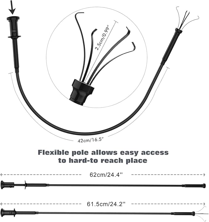 Housolution Grabber Tool Magnetic Four-claw Picker, Bendable Hose Reacher Pickup Sweeper with LED Lights, Flexible Long Handy Reaching Assist Tool for Litter Pick/Home Sink/Drain - Black