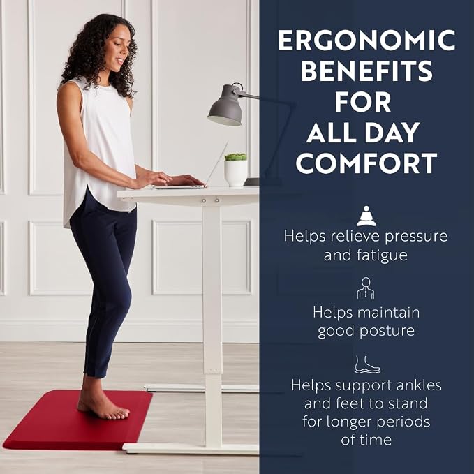 KANGAROO Anti Fatigue Mats for Kitchen Floor, Reduce Foot, Knee, Back Pressure, 3/4 Inch Thick Cushioned Ergonomic Mat, Waterproof Comfort Rug for Under Sinks, Standing Desk, Store Floors, 20x32, Red