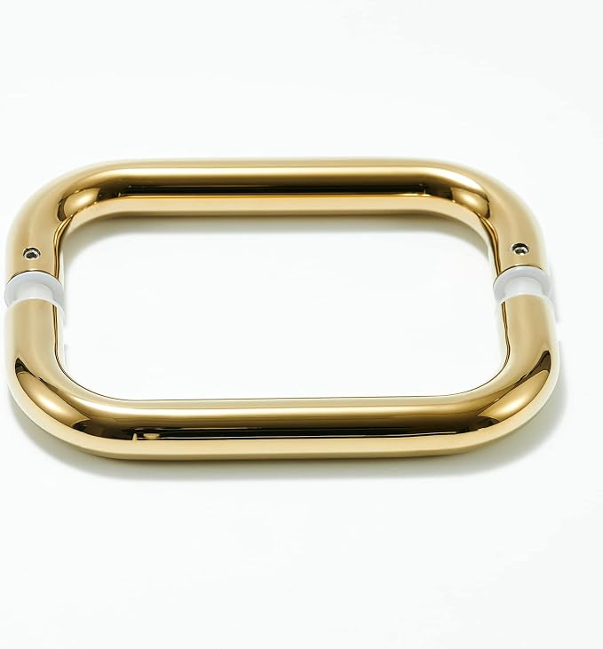 Ranbo Polished Gold 8" （CTC） Tubular Back-to-Back Shower Door Handle, 3/4" Diameter Pull Handles with Metal Washers, for 1/4"- 1/2" Thick Glass and 1-3/8" - 2-1/6" Thick Wooden or Metal Doors
