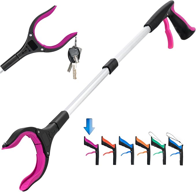 Grabber Reacher Tool,32 Inch Extra Long Foldable Pick Up Stick with Strong Grip Magnetic,360°Rotating Anti-Slip Jaw,Trash Claw Grabber Tool,Trash Picker Tool for Outdoor & Indoor (Purple)