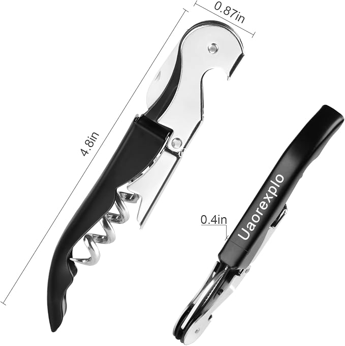 Professional Heavy Duty Wine Opener, Compact and Foldable Wine Key, Strength Stainless Steel corkscrew, Double Hinged, Foil Cutter, Ideal Tools for Servers, Bartenders, Sommelier (Black).