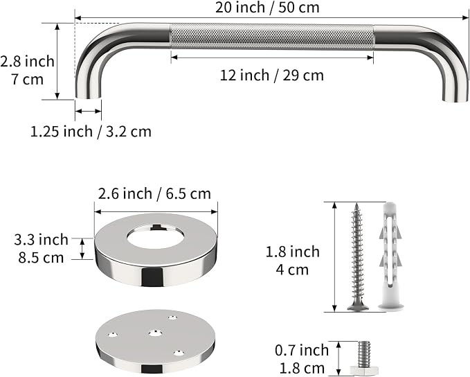Anti Slip Shower Grab Bar 20 Inch, YuanDe Chrome Stainless Steel Bath Grab Bar, Knurled Bathroom Safety Rail, Shower Handrail Support, Handicap Elderly Balance Assist Handles