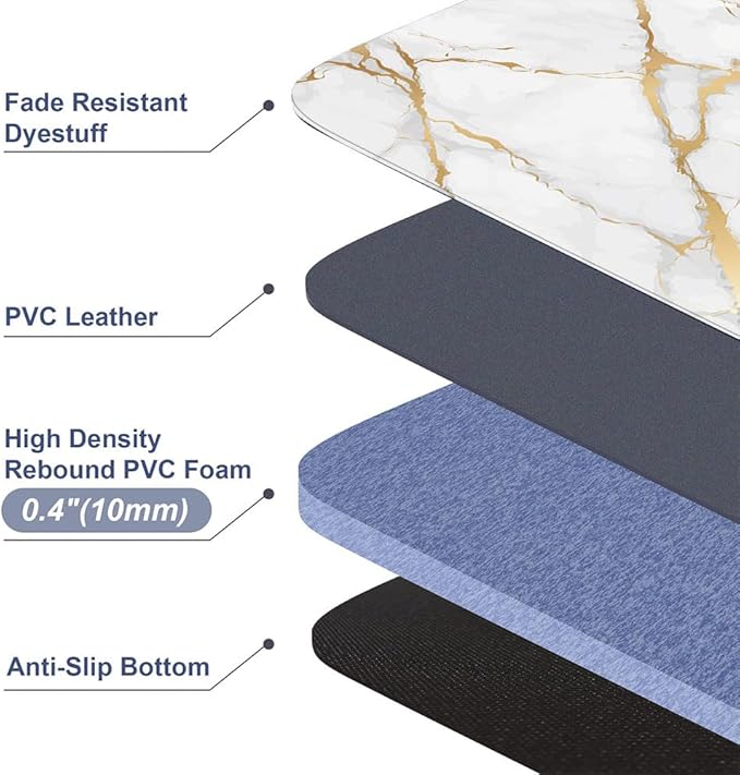 Mrcrypos Gold White Kitchen Rugs Cushioned Anti Fatigue Marble Kitchen Runner Rug PVC Waterproof Leather Long Kitchen Rug Non Slip Floor Comfort Mat for Kitchen Sink Laundry Office 23.5" W x 70" L