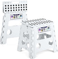 Delxo 13 inch 2 Pack Folding Step Stool, Non-Slip Foldable Stools Up to 300 LBS, Step Stool with Handle, Lightweight Collapsible stools for Kitchen, Bathroom, Bedroom, Garden (White)