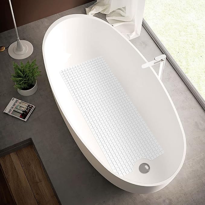 DEXI Bathtub Mat Non Slip, Extra Long 39x16, Suction Cups, Drain Holes, Machine Washable for Tub Shower Floor, White
