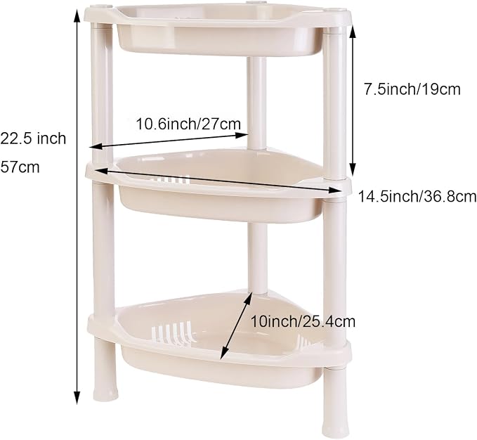 3 Tier Beige Corner Shower Caddy, 14.5 x 10 x 22.5 Inches, Plastic Shower Stands for Inside Bathroom, Bathtub, Shower Table (Beige 3 Tier)