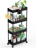 LEHOM Slim Rolling Storage Cart - 4 Tiers Bathroom Organizer Utility Cart Slide Out Storage Shelves Mobile Shelving Unit for Kitchen, Bedroom, Office, Laundry Room, Small Narrow Spaces（7.1" W+Black）
