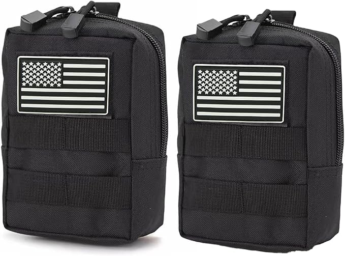 2 Pack Tactical Molle Pouches Small Molle Utility Pouch Small Tactical Accessory Bag Belt Pouches Vest Pouch Compact Water-Resistant EDC Pouch with Flag Patch