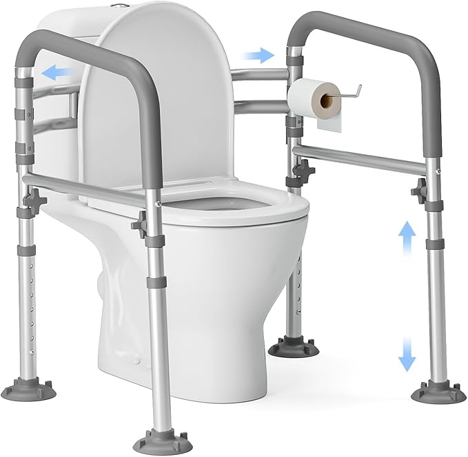 Loyoda Foldable Toilet Safety Rails for Seniors - Adjustable Toilet Safety Frame & Toilet Handles for Elderly & Disabled, Fits Most Toilets, 350lb Capacity, Gray | Safety Frame & Toilet Handles for Elderly & Disabled, Fits Most Toilets, 350lb Capacity,...