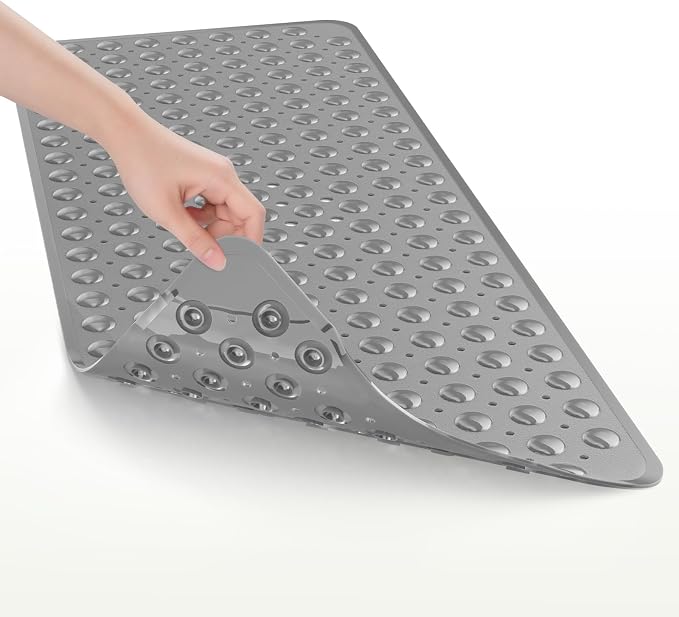 AmazerBath Shower Mat Non Slip 40 x 16 Inches, Shower Stall Mats with Suction Cups and Drain Holes, Non Slip Bath Mat for Tub for Elderly & Kids, Grey