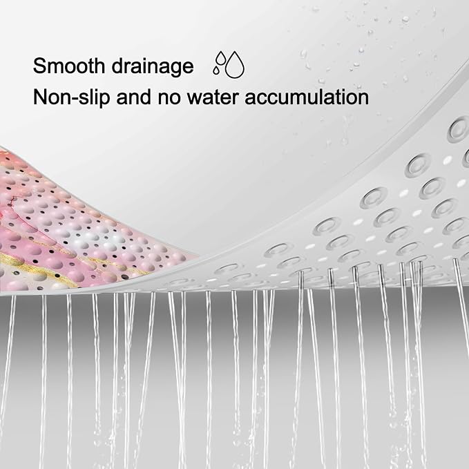LNOND Marble Bath Tub Mat Non Slip, Extra Long 40 X 16 Inch Anti Slip Mat for Bathtub, Pink Gold Marble Shower Mat with Drain Holes and Suction Cups, Machine Washable