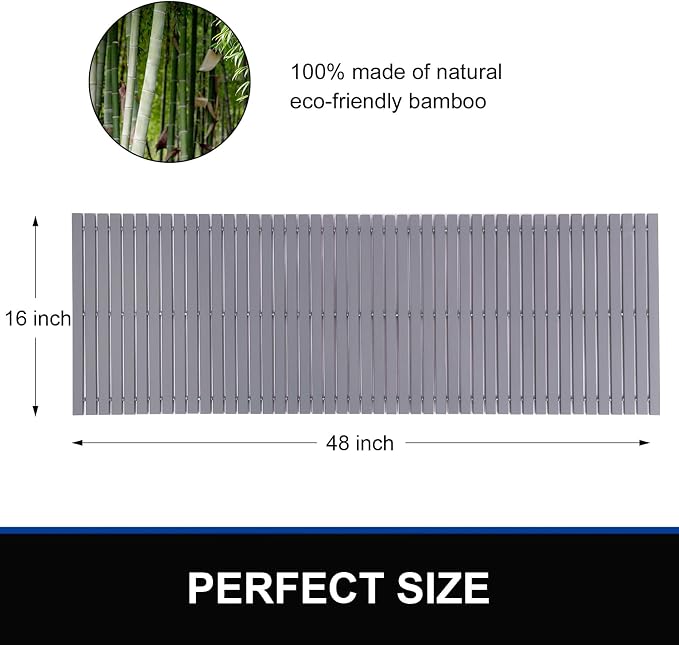 Bath Mat Bathroom Runner Long Large Rugs Floor Wood Shower Bathtub Waterproof Non Slip Accessories 16x48 Inch Easy to Clean, Striped Grey, 1 pc