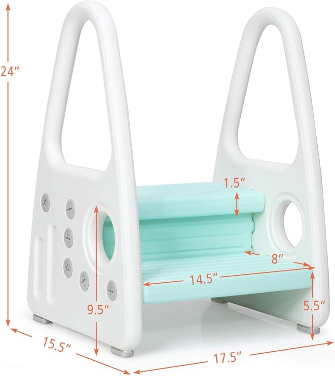 Costzon Kids Step Stool, Toddler Step Ladder for Toilet Potty Training, Kitchen Counter, Bathroom, Two Step Tower w/Non-Slip Design, Safety Handles, 110 Lbs Weight Capacity (Blue)