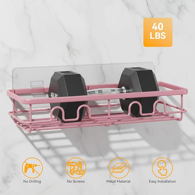 Adhesive Shower Caddy, Large Capacity Shower Racks for Inside Shower, No Drill Bathroom Shower Organizer and Storage, 2 Pack Pink Bathroom Shelves, Home Decor Rv Accessories, Apartment