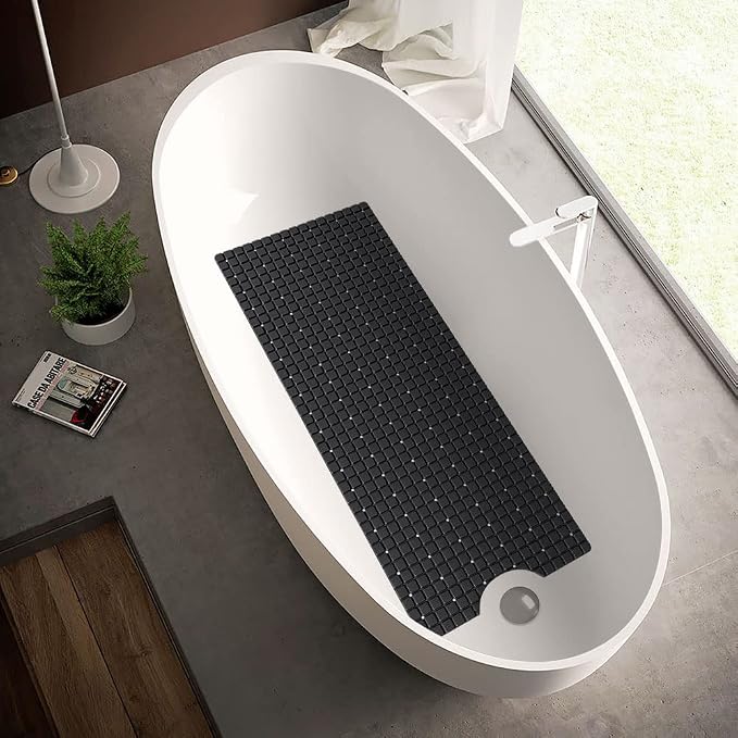 DEXI Bathtub Mat Non Slip, Extra Long 39x16, Suction Cups, Drain Holes, Machine Washable for Tub Shower Floor, Black
