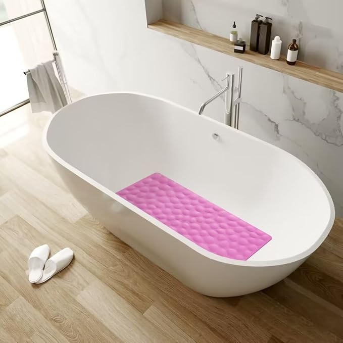 Non-Slip Bathtub Mat OTHWAY Soft Rubber Bathroom Bathmat with Strong Suction Cups (Pink, 16x31.5 inch)