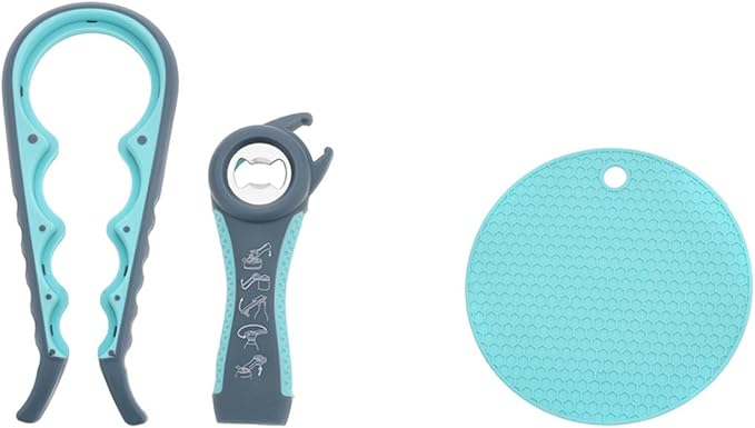 3-Piece Jar & Bottle Opener Set for Seniors, Non-Slip Silicone Grip Mat, Ergonomic Kitchen Gadget (dark blue)