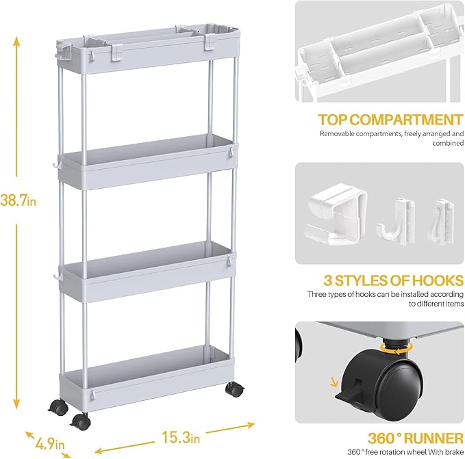 SPACELEAD 2-piece Set Slim Storage Cart 3 Tier,Bathroom Organizer Rolling Utility,Mobile Shelving Unit Slide Out for Office, Kitchen, Laundry Room & Narrow Places