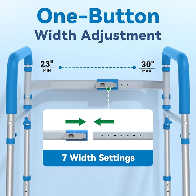 Loyoda Toilet Safety Rails for Seniors, Adjustable Height Toilet Handles for Elderly and Disabled, One-Button Width Adjustment, Foldable Handles, 350 LBS, Toilet Bars Fit Most Toilets