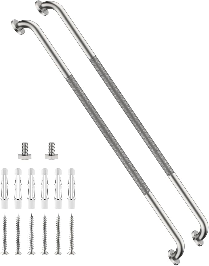 48 Inch Anti Slip Shower Grab Bar, Munzong Bathroom Grab Bar for Showers, Brushed Nickel Knurled Handicap Balance Bar,Safety Hand Rail Support Elderly Senior Assist Bath Handle