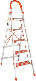 LUISLADDERS Step Ladder 5 Step Lightweight Folding Step Ladder Aluminum Step Stool with Widened Anti-Slip Strip Pedal Convenient Handgrip 350lbs EN131, Multi-use for Household and Office