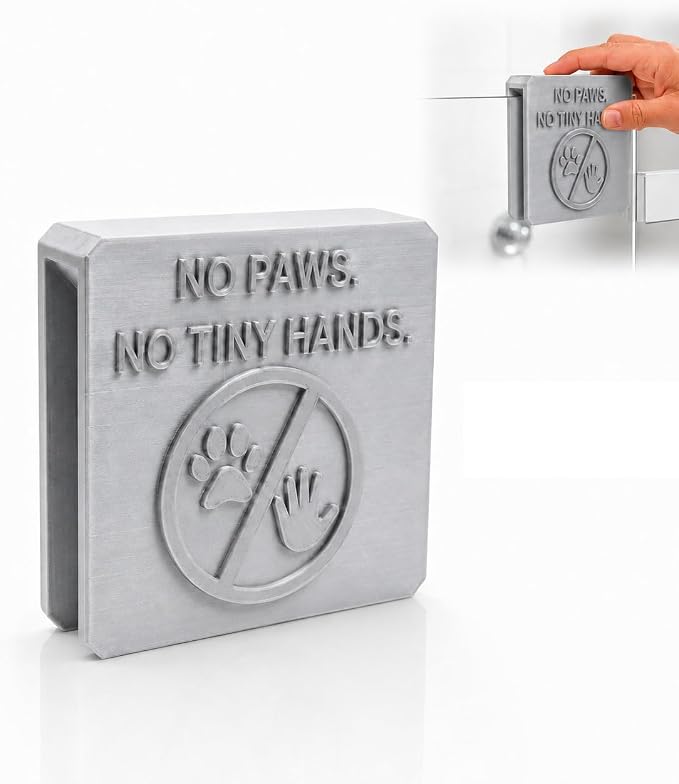 Frameless Glass Shower Door Lock Sleeve - Baby Proofing & Pet Stopper for Bathroom Sliding Doors - No-Drill Security Bumper,Funny Sign – (Silver, 1/2 inch)