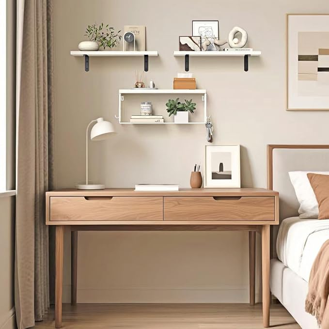 Floating Bathroom Shelves Wall Mounted - Wooden Shelf Set of 3 for Over Toilet Storage & Modern Bathroom Decor - Perfect Shelving Organizer for Apartments RVs Powder Room Restroom - White