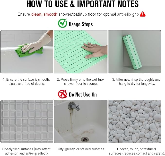 MBOSS Bath Tub Shower Mat Non Slip Bathtub Mats for Bathroom Shower Floor Mat Bath Mats for Shower Tub Anti Slip Shower Mat with Drain Hole and Large Suction Cups (Mint Green, 27.5 X 15.7 Inch)