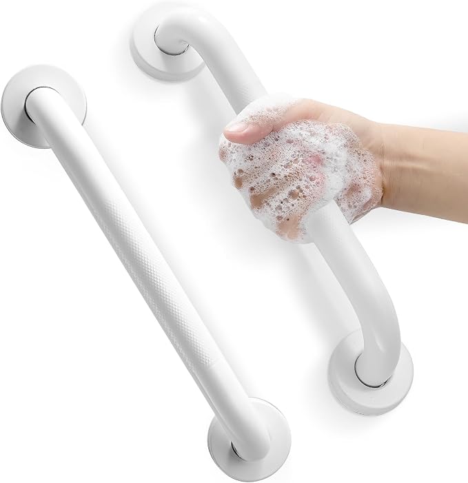 Grab Bars for Shower, Zynuhmo 2 Pack 12 Inch Anti Slip Stainless Steel Bathroom Safety Shower Grab Bar Handrails for Handicap Injury Pregnant Senior Assist Shower Handles(Matte White, 1" Diameter)