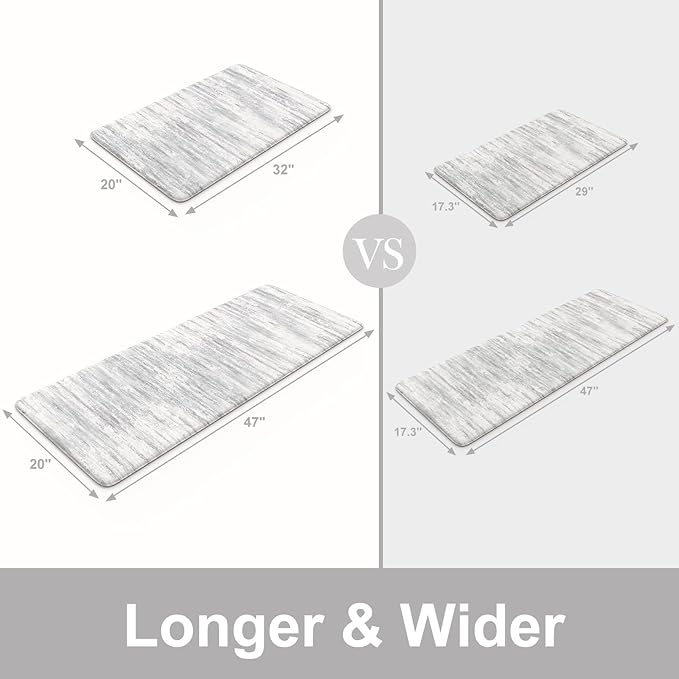 KIMODE Anti Fatigue Kitchen Mats for Floor, Farmhouse Kitchen Rugs Sets of 2, Cushioned Kitchen Floor Mats, Comfort Standing Mat for Sink Laundry Office Desk 20"x47"+20"x32" Grey