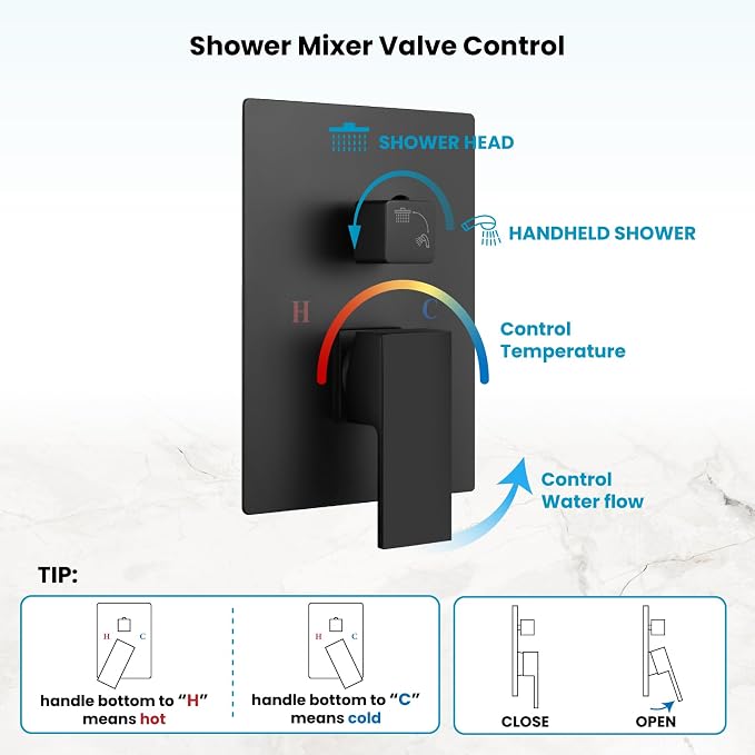 gotonovo Rainfall Bathroom Shower System Rain Shower Head and Handle Set Wall Mounted Shower Complete Combo Solid Brass Pressure Balancing Shower Mixer Valve 16 Inch Matte Black